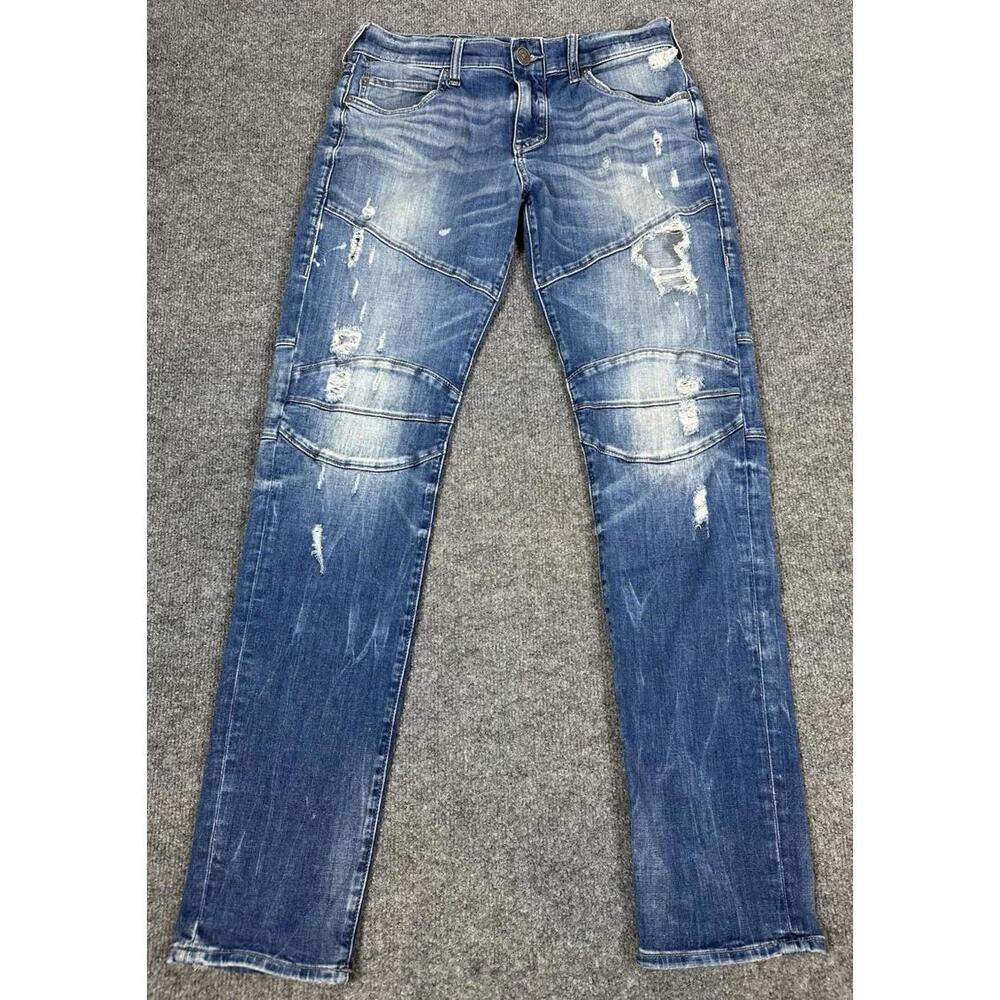 True Religion Geno Relaxed Slim Biker Moto Distressed Jeans Mens 30 x 31.5‎ Blue